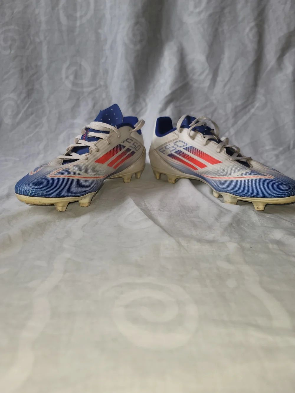adidas Men's Blue White Soccer Cleats with Red Accents